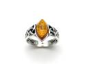 Silver Celtic Cognac Amber Ring Size R