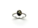 Silver Oval Green Amber Stacker Ring Size K