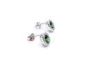 Silver Green & White CZ Oval Halo Stud Earrings