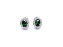 Silver Green & White CZ Oval Halo Stud Earrings