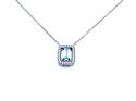 Silver Blue & Clear CZ Oblong Pendant & Chain