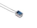 Silver Blue & Clear CZ Oblong Pendant & Chain