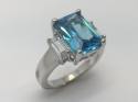 Silver Cz Blue Topaz  Ring 3 Cz Shoulders