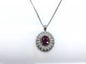 9ct White Gold Ruby & Diamond Cluster Pendant