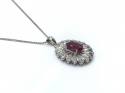 9ct White Gold Ruby & Diamond Cluster Pendant