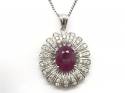 9ct White Gold Ruby & Diamond Cluster Pendant