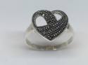 Silver Marcasite Heart Ring Size N