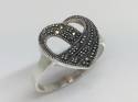 Silver Marcasite Heart Ring Size N