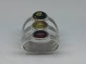 Silver and Amber multicoloured triple oval ring