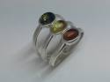 Silver and Amber multicoloured triple oval ring