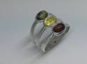Silver and Amber multicoloured triple oval ring