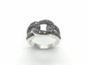 Silver & Marcasite Link Design Ring Size P