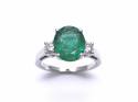 18ct White Gold Emerald & Diamond 3 Stone Ring