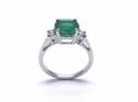 18ct White Gold Emerald & Diamond 3 Stone Ring