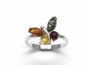 Silver Multi Amber Butterfly Ring