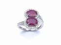 9ct Ruby & Diamond 2 Stone Cluster Ring 0.50ct