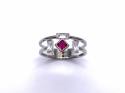 Silver Double Row Clear & Red CZ Ring