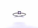 Silver Purple CZ Square Cut Solitaire Ring O