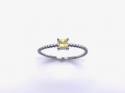 Silver Yellow CZ Square Cut Solitaire Ring Size I