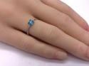 Silver Light Blue CZ Square Cut Solitaire Ring L