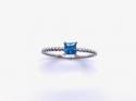 Silver Light Blue CZ Square Cut Solitaire Ring L