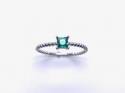 Silver Dark Green Square CZ Solitaire Ring