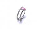 Silver Double Row Pink CZ Solitaire Ring Q