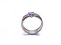 Silver Double Row Purple CZ Solitaire Ring M