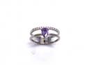 Silver Double Row Purple CZ Solitaire Ring M