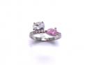 Silver Pink & White CZ Torque Style Ring K
