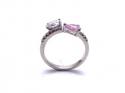 Silver Pink & White CZ Torque Style Ring K