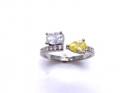 Silver Yellow & White CZ Torque Style Ring O