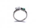 Silver Dark Green & White CZ Torque Style Ring N