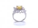 Silver Yellow & Clear CZ Cluster Ring