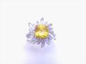 Silver Yellow CZ Cluster Ring L