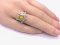 Silver Yellow & Clear CZ Cluster Ring