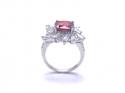 Silver Pale Red & Clear CZ Cluster Ring