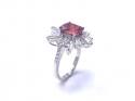 Silver Pale Red & Clear CZ Cluster Ring