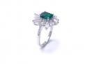 Silver Dark Green & Clear CZ Cluster Ring