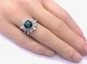 Silver Dark Green & Clear CZ Cluster Ring