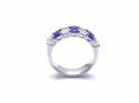Silver Oblong Dark Blue & Clear CZ 7 Stone Ring