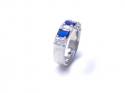 Silver Oblong Dark Blue & Clear CZ 7 Stone Ring