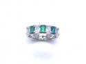 Silver Oblong Dark Green & Clear CZ 7 Stone Ring