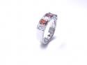 Silver Oblong Red & Clear CZ 7 Stone Ring