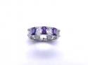Silver Oblong Purple & Clear CZ 7 Stone Ring