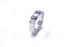 Silver Oblong Purple & Clear CZ 7 Stone Ring