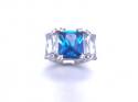 Silver Dark Blue & Clear CZ 3 Stone Ring