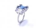 Silver Dark Blue & Clear CZ 3 Stone Ring