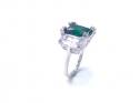 Silver Green & White CZ 3 Stone Ring L