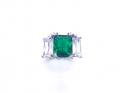 Silver Green & White CZ 3 Stone Ring L